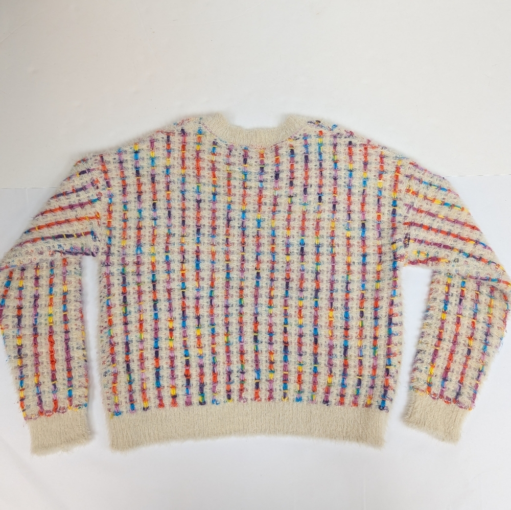 En Creme Fuzzy Crew Neck Rainbow Confetti Sweater Medium/Large [102]